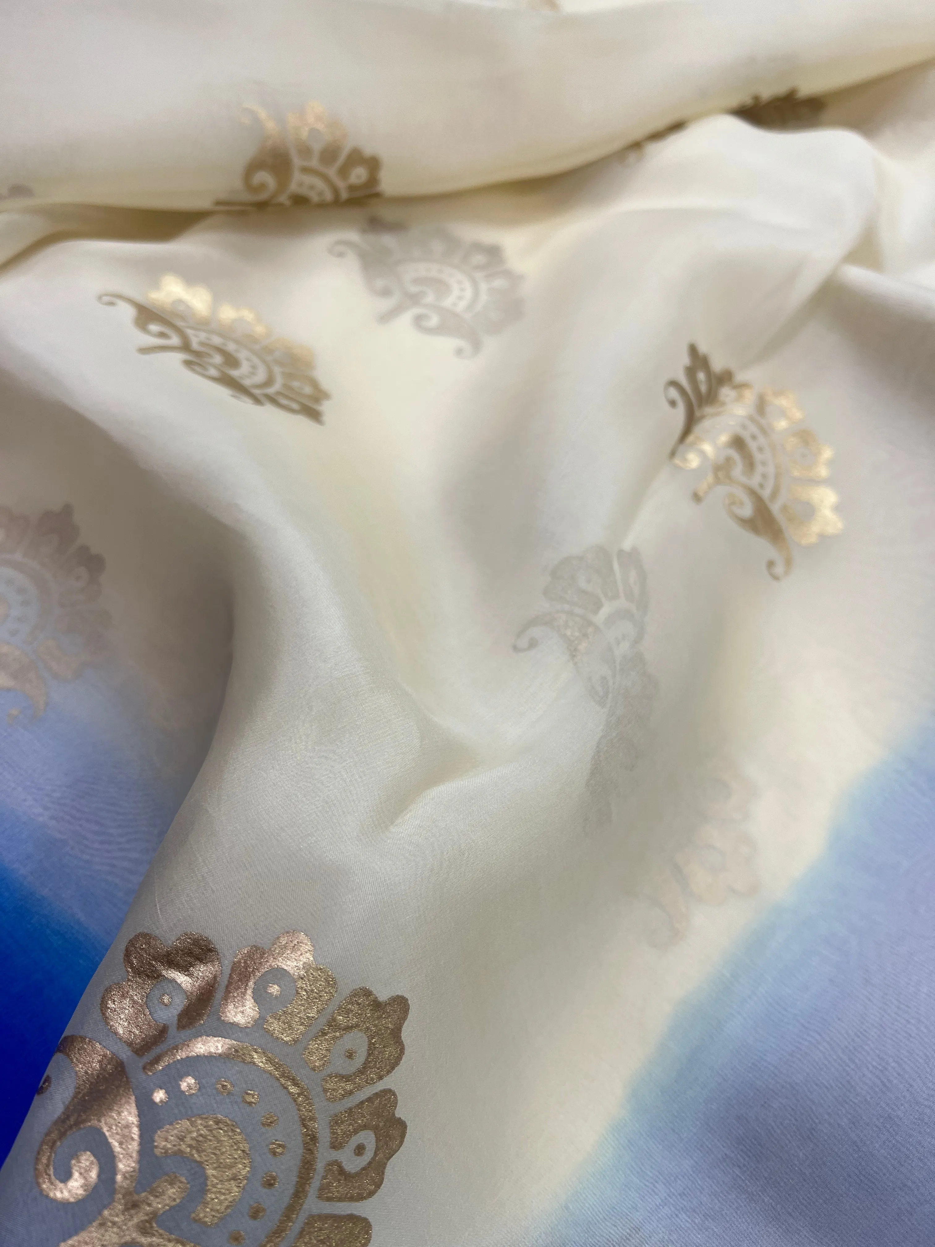 BLOCK PRINTED PURE SILK ORGANZA SAREE