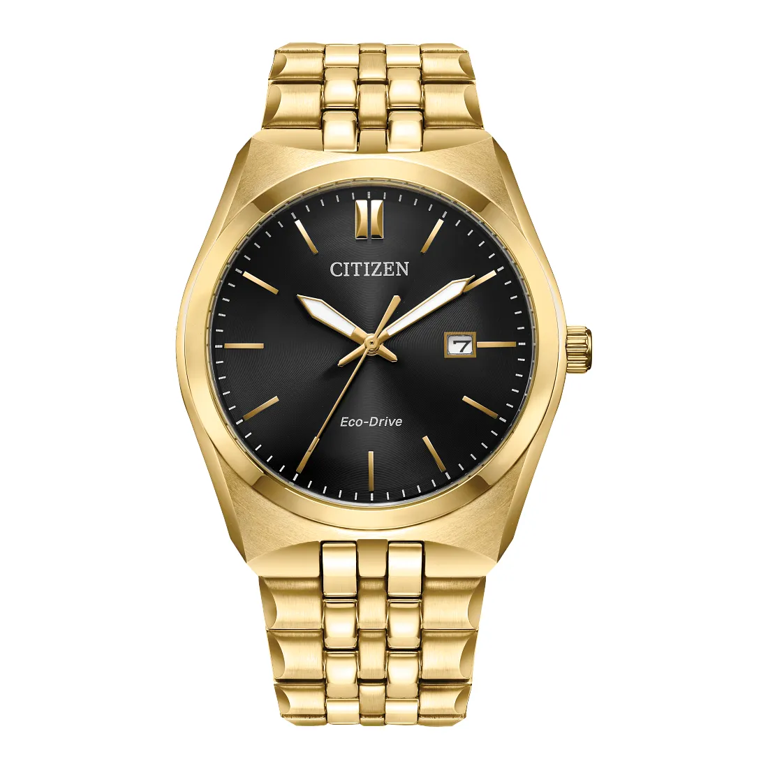 Citizen Corso Mens Eco Drive Gold Tone Black Dial Watch