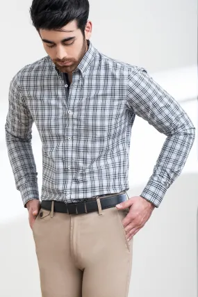 SEMI FORMAL SHIRT FULL SLEEVE BUTTON DOWN GREY BLACK