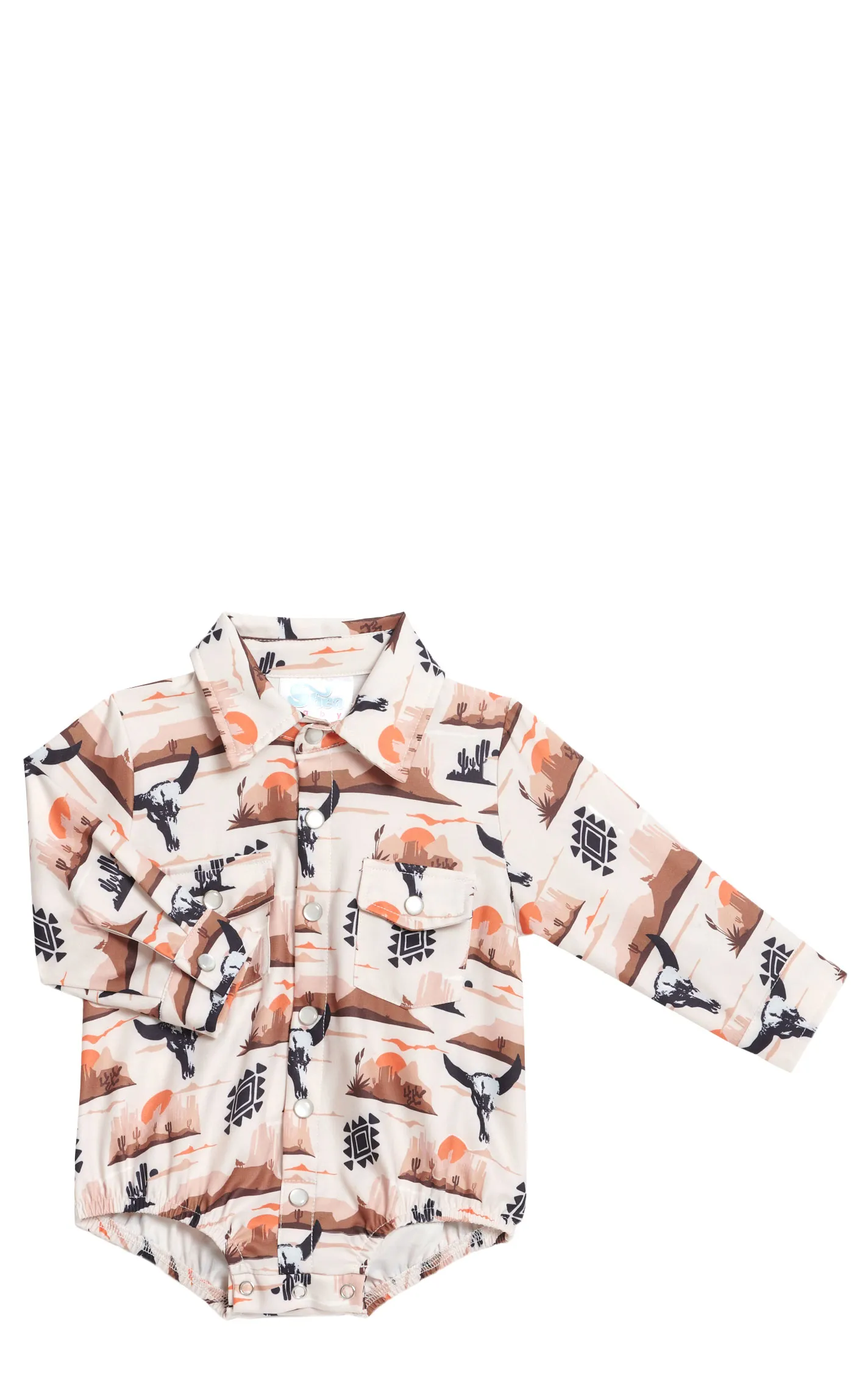 Shea Baby Infant Boy's Toasty Sand & Desert Sunset Aztec Print Long Sleeve Onesie
