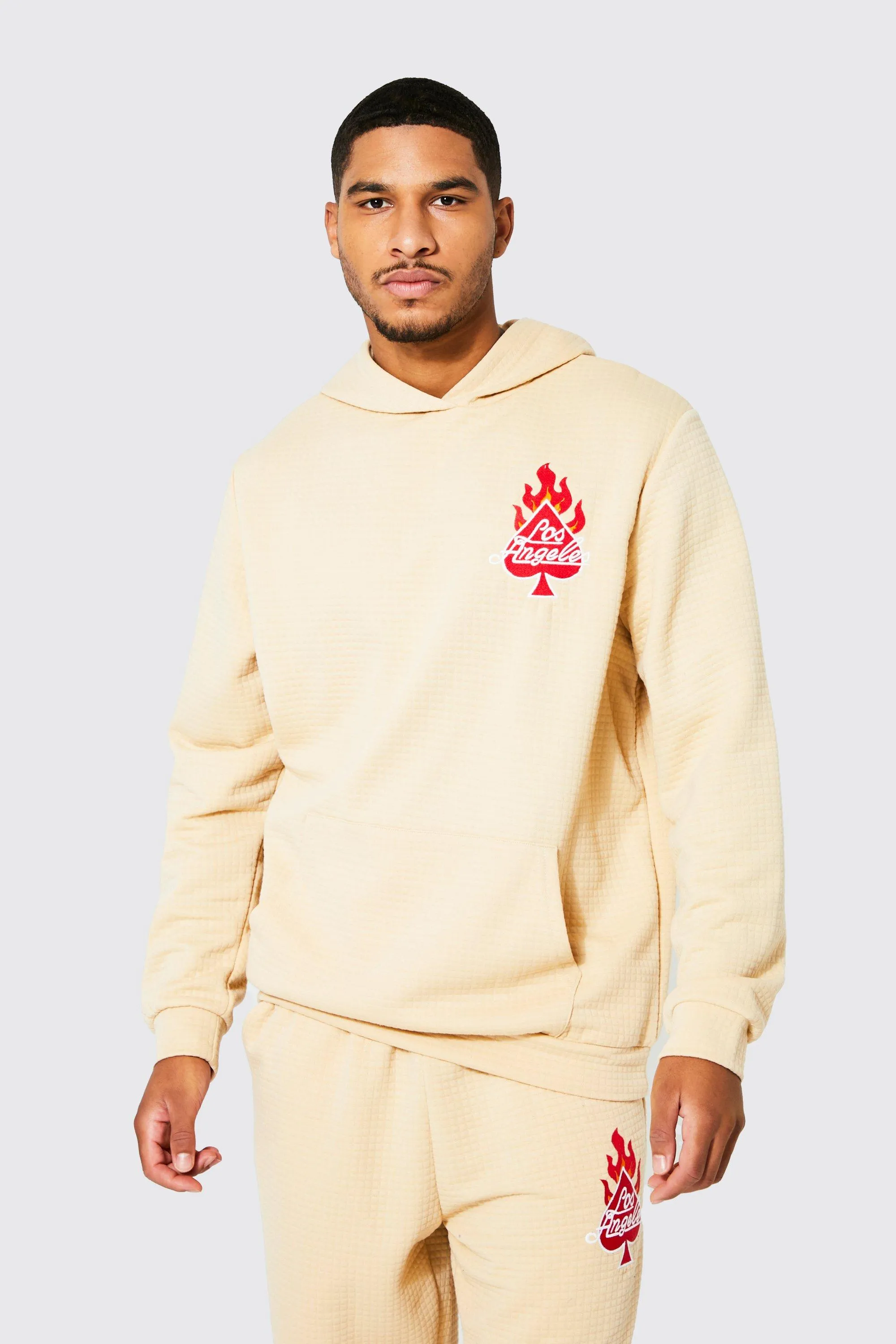 Tall Quilted Los Angeles Flame Hoodie | boohooMAN UK