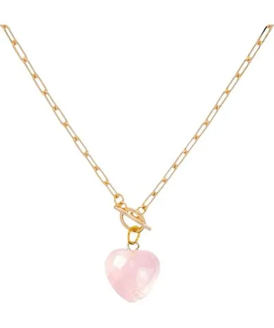 Valerie Chic Women's Gold / Pink / Purple Rose Quartz Heart Necklace 18K Gold